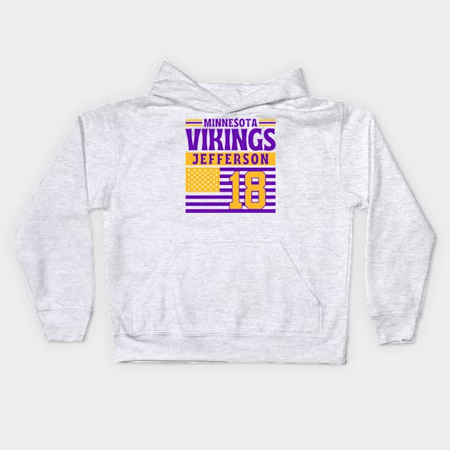 Minnesota Vikings Jefferson 18 American Flag Football Kids Hoodie by Astronaut.co